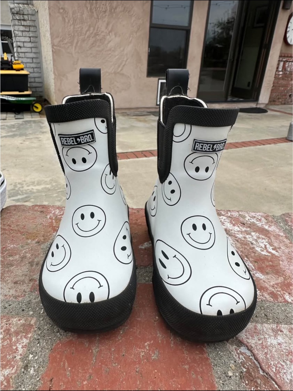 Rebel Bro Black & White Smile Rain boots